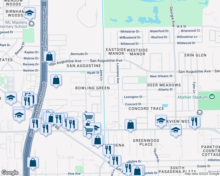 map of restaurants, bars, coffee shops, grocery stores, and more near 1910 Weeping Oaks in Deer Park