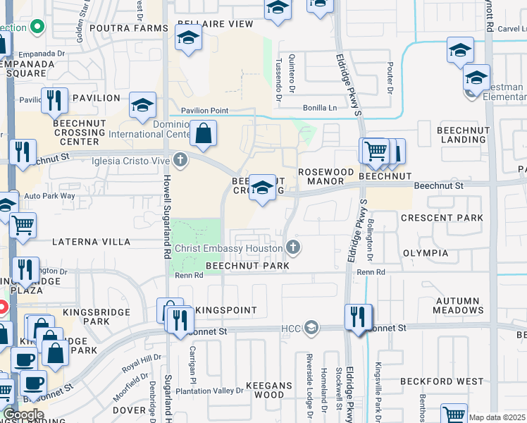 map of restaurants, bars, coffee shops, grocery stores, and more near 8520 Hemlock Hill Drive in Houston