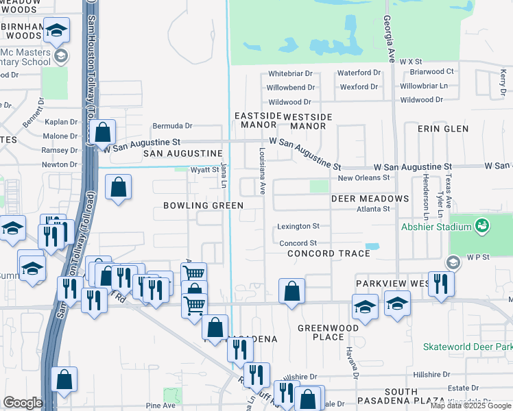 map of restaurants, bars, coffee shops, grocery stores, and more near 1910 Weeping Oaks in Deer Park