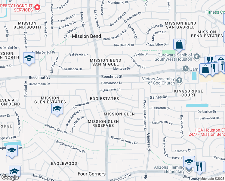 map of restaurants, bars, coffee shops, grocery stores, and more near 15622 Scenic Haven Drive in Houston