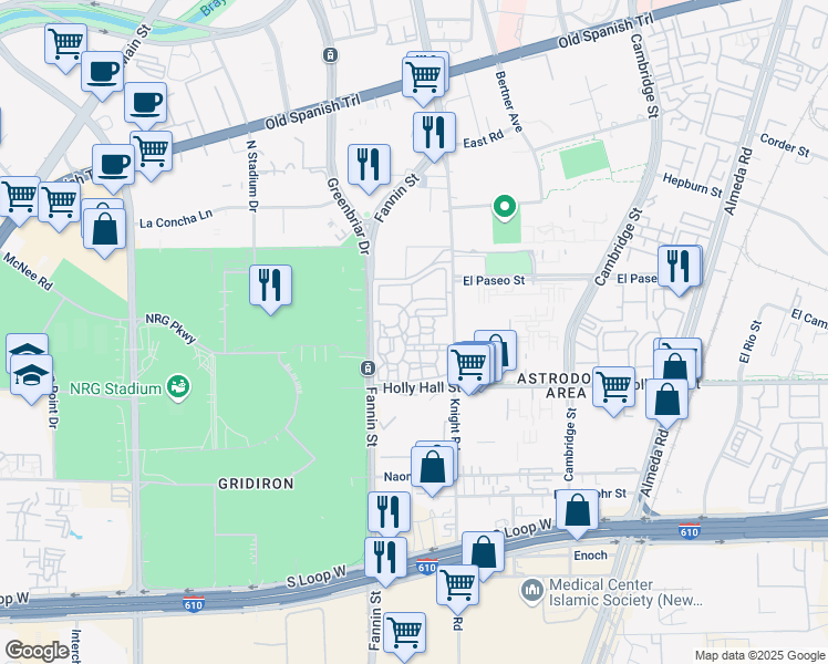 map of restaurants, bars, coffee shops, grocery stores, and more near in Houston