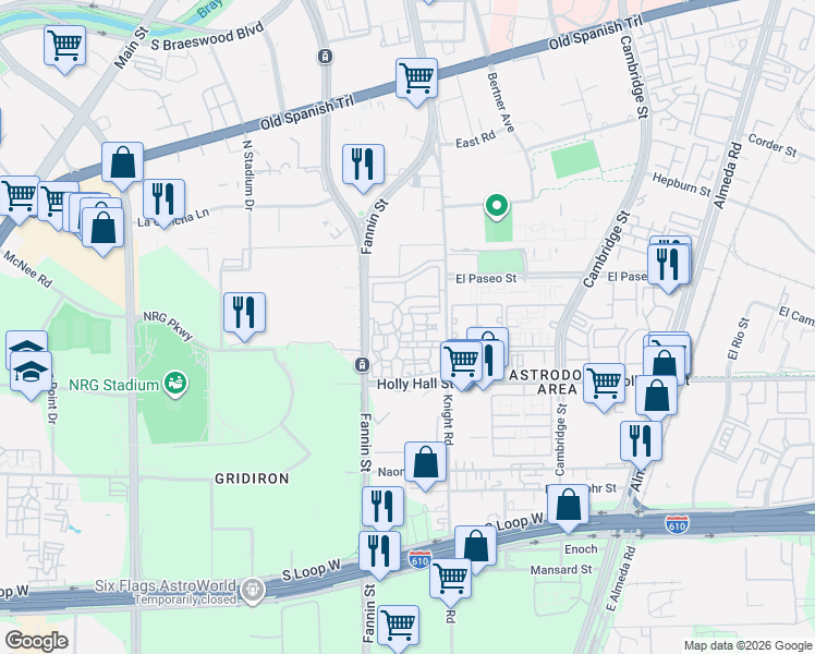 map of restaurants, bars, coffee shops, grocery stores, and more near in Houston