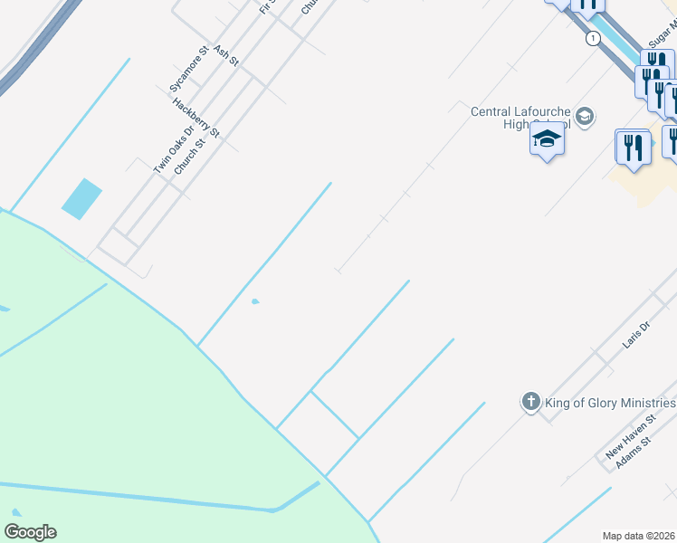 map of restaurants, bars, coffee shops, grocery stores, and more near 5th Street in Raceland