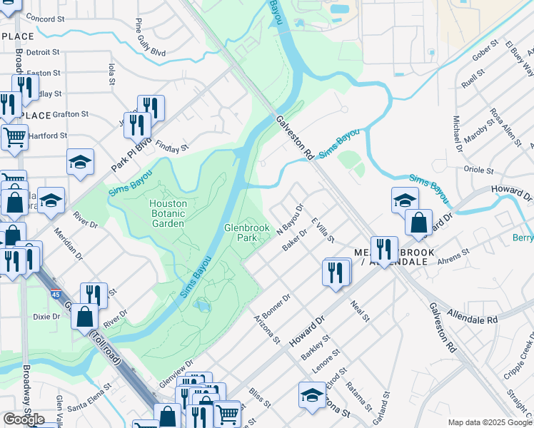 map of restaurants, bars, coffee shops, grocery stores, and more near 8507 Chalcos Drive in Houston