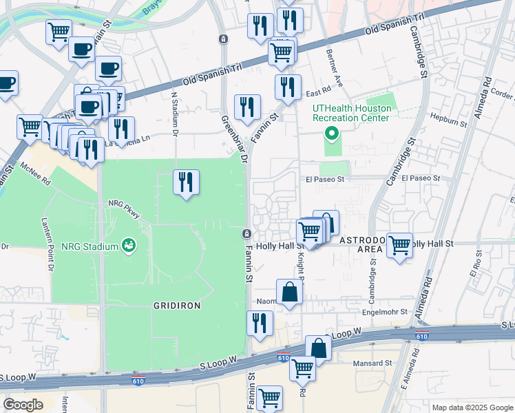 map of restaurants, bars, coffee shops, grocery stores, and more near 431 Fannin Street in Houston