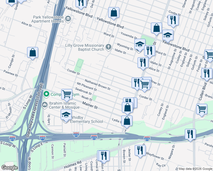 map of restaurants, bars, coffee shops, grocery stores, and more near 3702 Dreyfus Street in Houston
