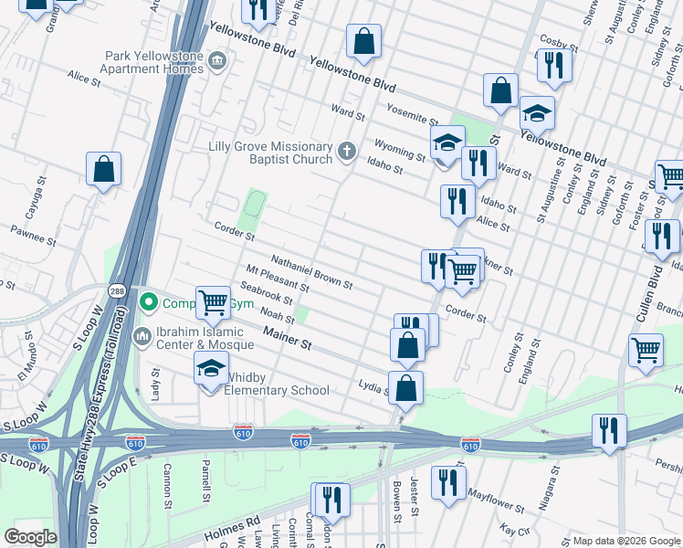 map of restaurants, bars, coffee shops, grocery stores, and more near 3702 Dreyfus Street in Houston