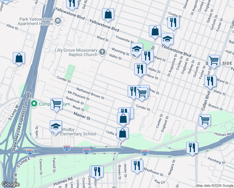 map of restaurants, bars, coffee shops, grocery stores, and more near 3727 Dreyfus Street in Houston
