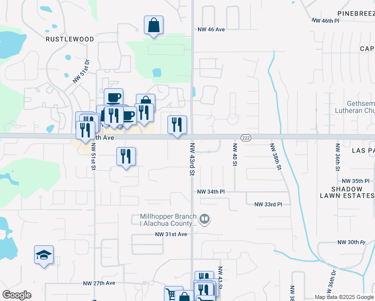 map of restaurants, bars, coffee shops, grocery stores, and more near in Alachua County