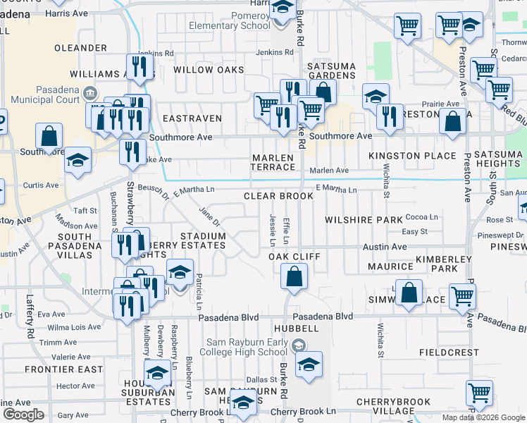 map of restaurants, bars, coffee shops, grocery stores, and more near 1602 Marguerite Lane in Pasadena
