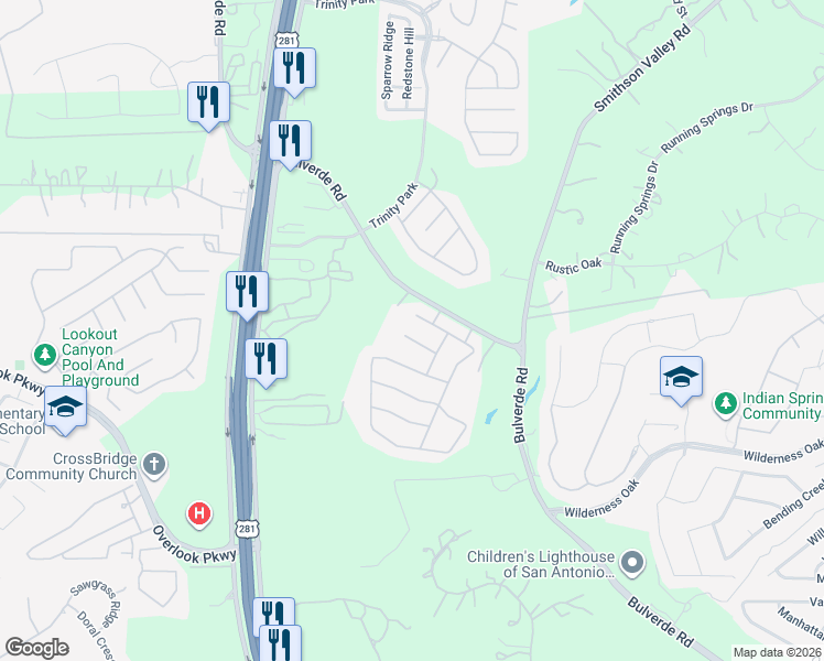 map of restaurants, bars, coffee shops, grocery stores, and more near 2411 Tremonto in San Antonio