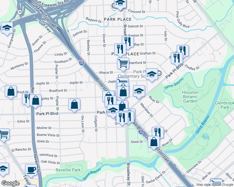 map of restaurants, bars, coffee shops, grocery stores, and more near 3737 Erie Street in Houston