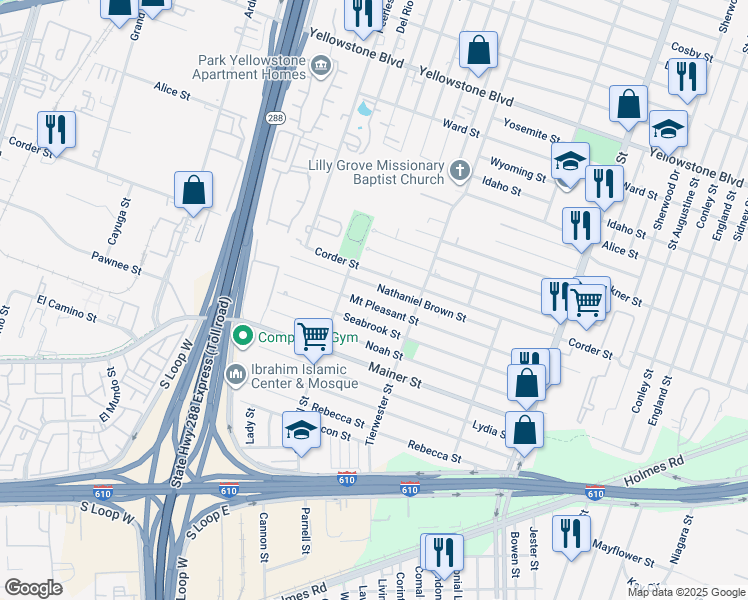 map of restaurants, bars, coffee shops, grocery stores, and more near 3517 Mount Pleasant Street in Houston