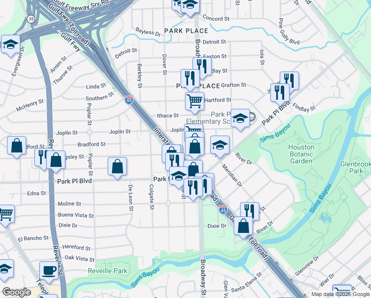 map of restaurants, bars, coffee shops, grocery stores, and more near 3737 Erie Street in Houston
