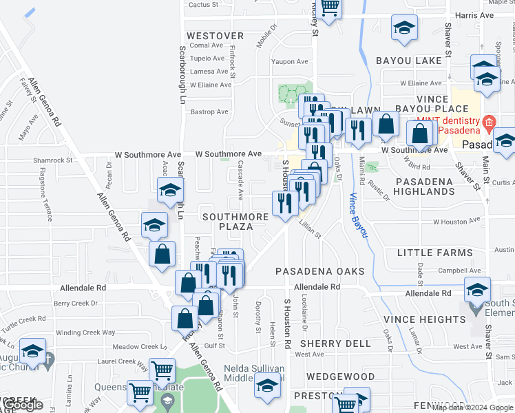 map of restaurants, bars, coffee shops, grocery stores, and more near 1105 Redbud Circle in Pasadena