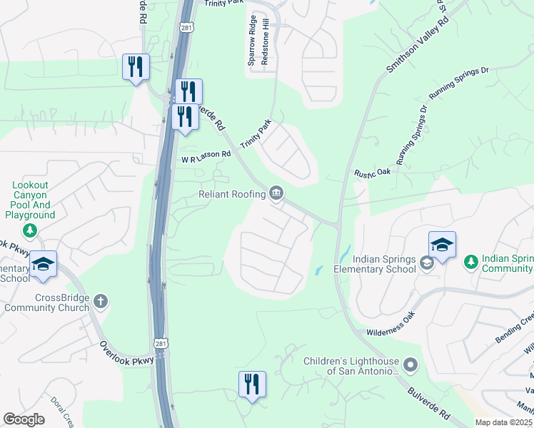 map of restaurants, bars, coffee shops, grocery stores, and more near 2411 Tremonto in San Antonio