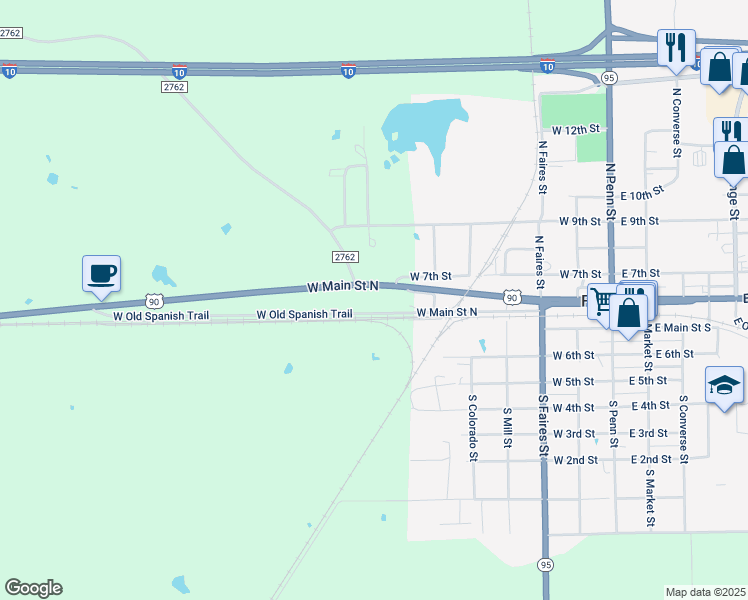 map of restaurants, bars, coffee shops, grocery stores, and more near 704 U.S. 90 in Flatonia