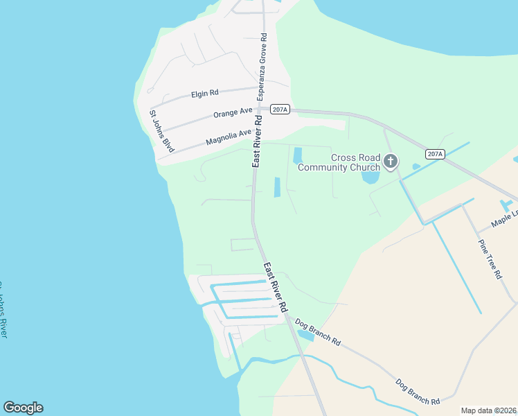 map of restaurants, bars, coffee shops, grocery stores, and more near 390 East River Road in East Palatka