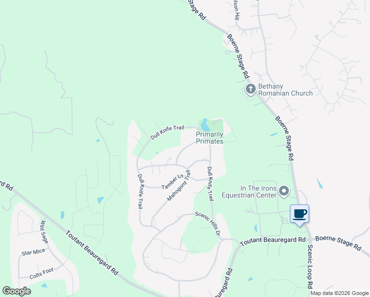 map of restaurants, bars, coffee shops, grocery stores, and more near 26031 Party Slippers Drive in San Antonio