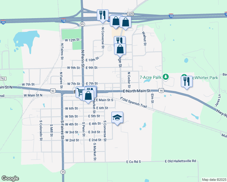 map of restaurants, bars, coffee shops, grocery stores, and more near 403 East North Main Street in Flatonia