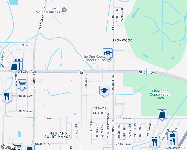 map of restaurants, bars, coffee shops, grocery stores, and more near 3826 Northeast 13th Street in Gainesville