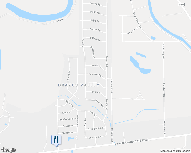 map of restaurants, bars, coffee shops, grocery stores, and more near 36620 Commanche Road in Wallis