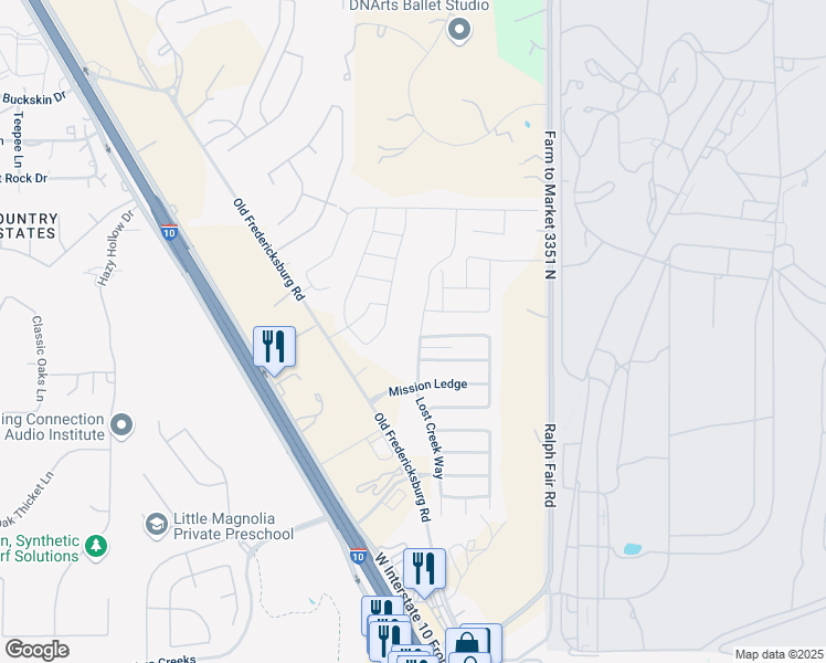 map of restaurants, bars, coffee shops, grocery stores, and more near 26123 Lost Creek Way in Boerne