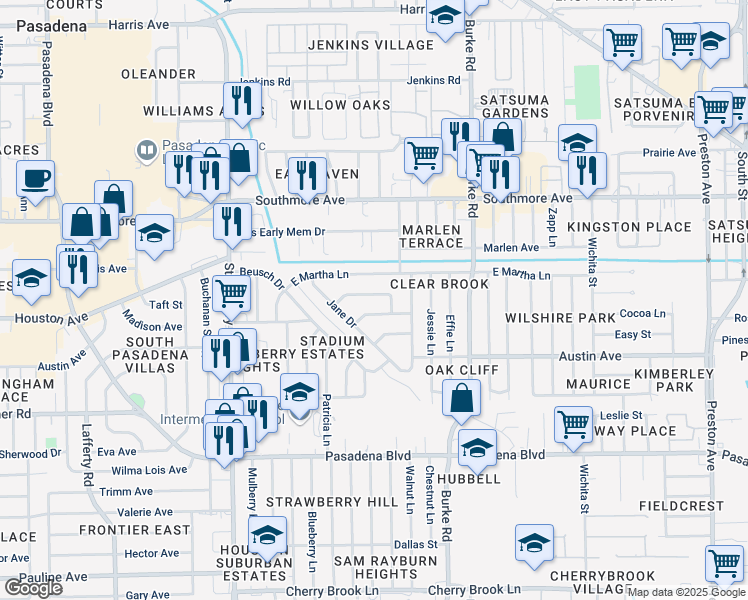 map of restaurants, bars, coffee shops, grocery stores, and more near 1804 Brenda Lane in Pasadena
