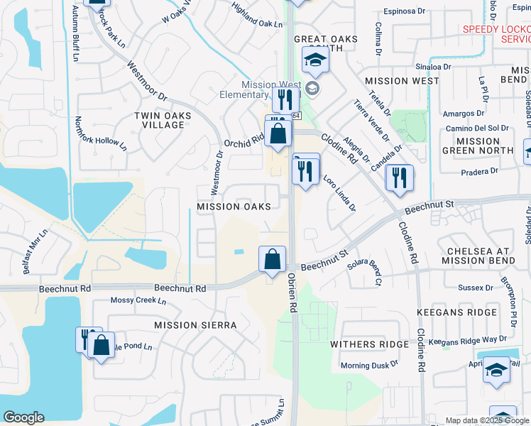 map of restaurants, bars, coffee shops, grocery stores, and more near 17627 Barton Point Lane in Richmond