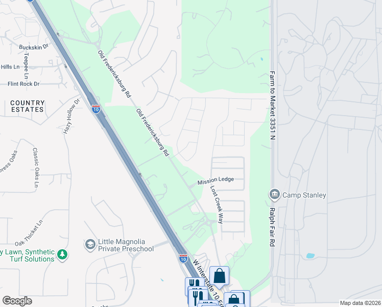 map of restaurants, bars, coffee shops, grocery stores, and more near 26019 Florencia Villa in Boerne