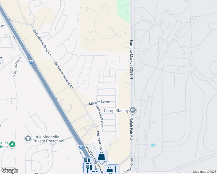 map of restaurants, bars, coffee shops, grocery stores, and more near 7639 Mission Summit in Boerne
