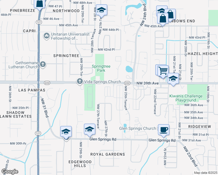 map of restaurants, bars, coffee shops, grocery stores, and more near 3831 NW 27th St in Gainesville