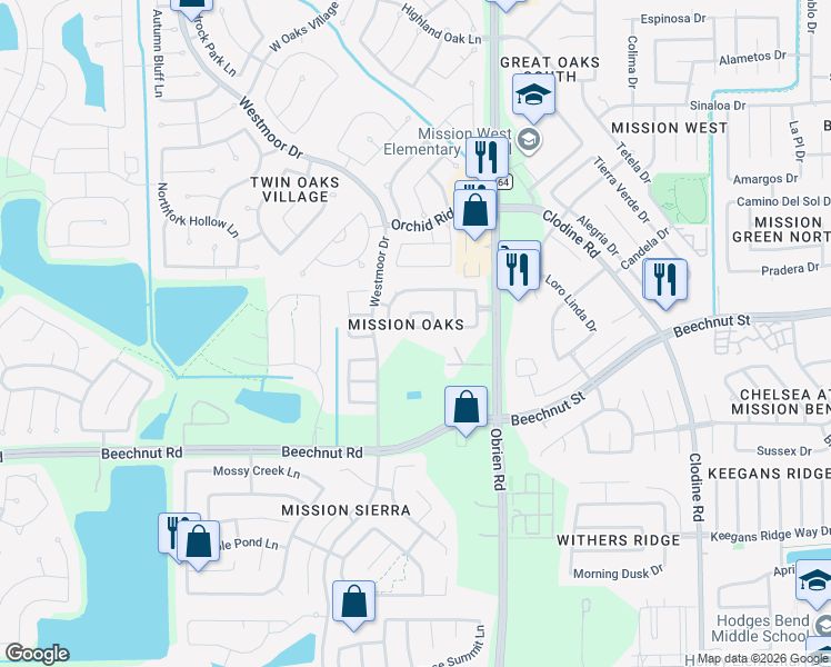 map of restaurants, bars, coffee shops, grocery stores, and more near 17719 Barton Point Lane in Richmond