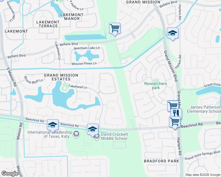 map of restaurants, bars, coffee shops, grocery stores, and more near 19715 Lakeside Pointe Court in Richmond