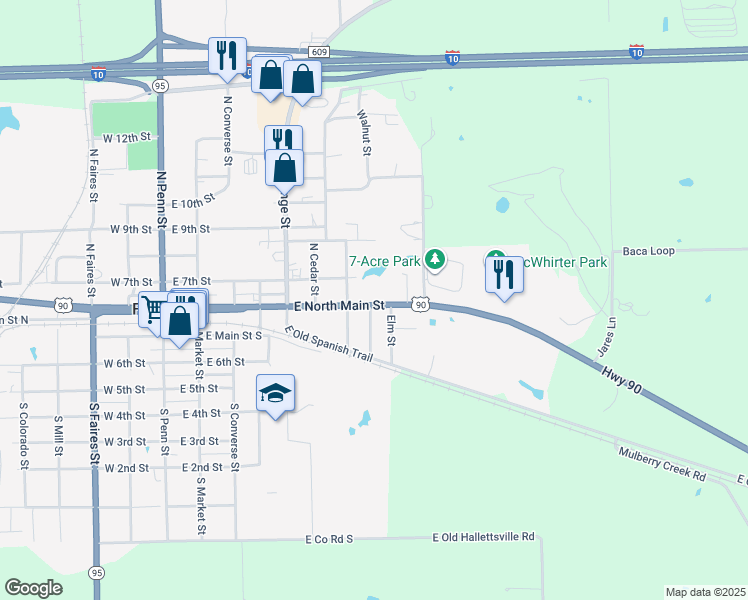 map of restaurants, bars, coffee shops, grocery stores, and more near 803 East North Main Street in Flatonia