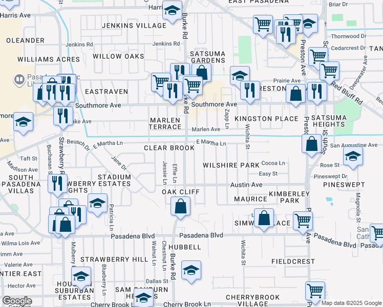 map of restaurants, bars, coffee shops, grocery stores, and more near 1508 Ruella Ln in Pasadena