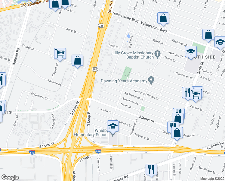 map of restaurants, bars, coffee shops, grocery stores, and more near 3434 Mt Pleasant St in Houston