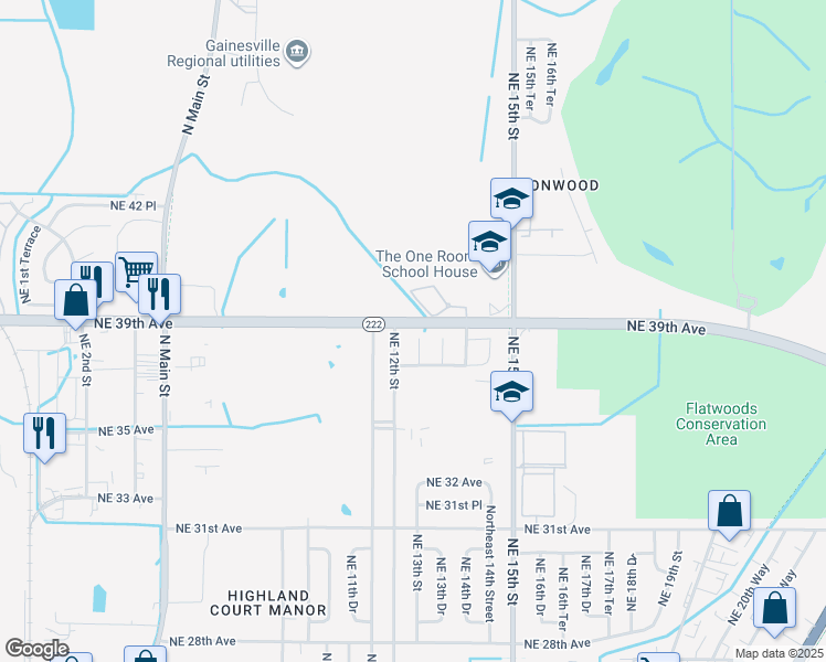 map of restaurants, bars, coffee shops, grocery stores, and more near 3826 Northeast 13th Street in Gainesville