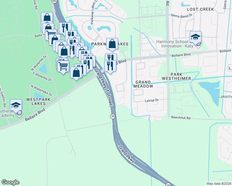 map of restaurants, bars, coffee shops, grocery stores, and more near 6703 Morning Glory Trace in Richmond