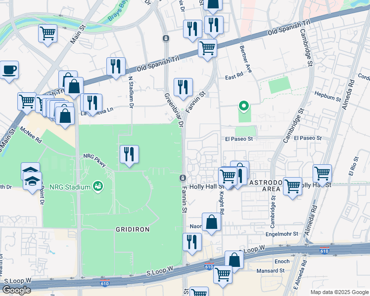 map of restaurants, bars, coffee shops, grocery stores, and more near 431 Fannin Street in Houston