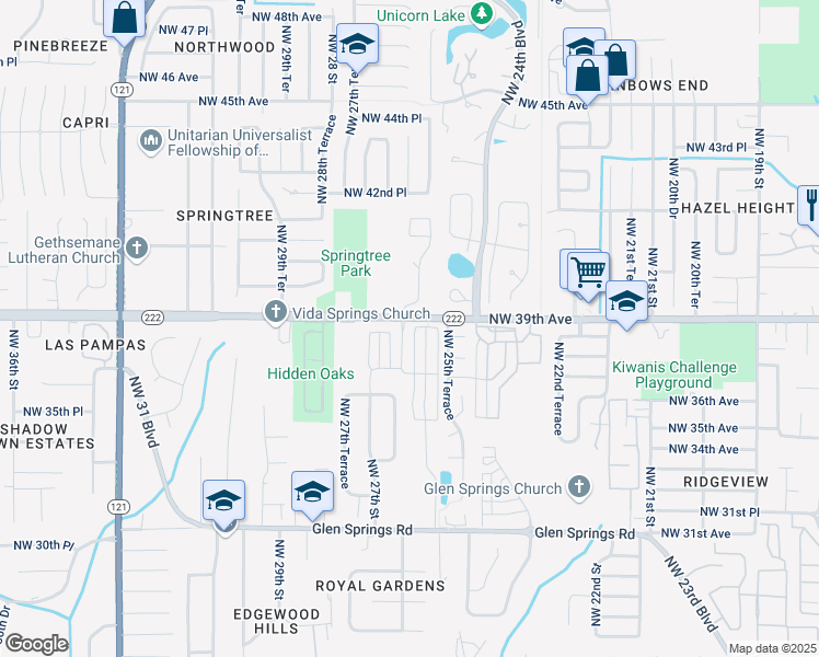 map of restaurants, bars, coffee shops, grocery stores, and more near 3857 Northwest 26th Terrace in Gainesville