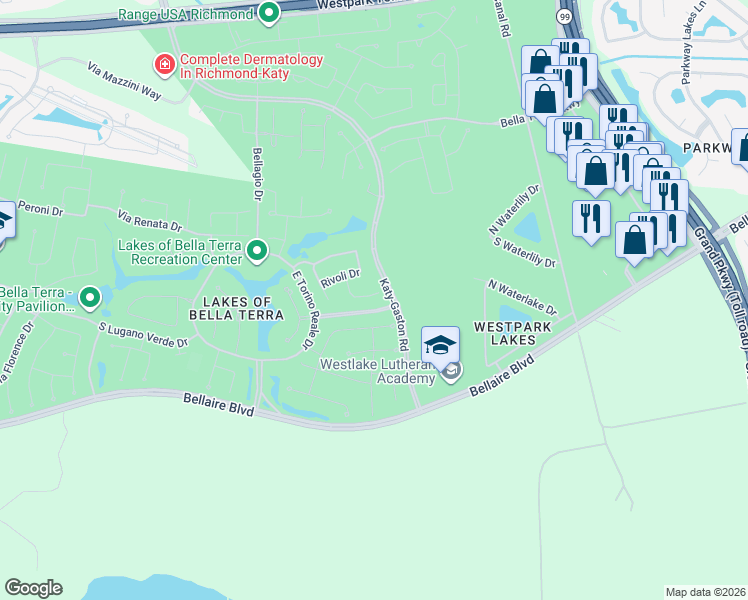 map of restaurants, bars, coffee shops, grocery stores, and more near 11411 Domina Street in Richmond