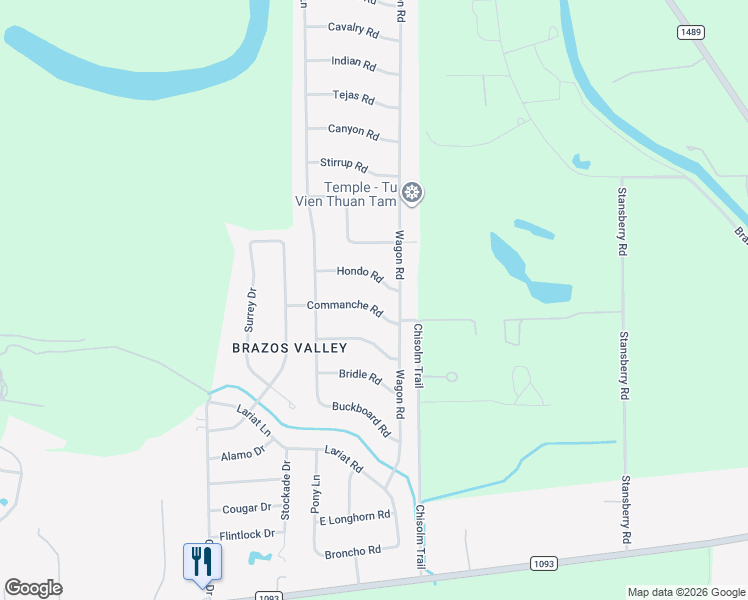 map of restaurants, bars, coffee shops, grocery stores, and more near 36620 Commanche Road in Wallis