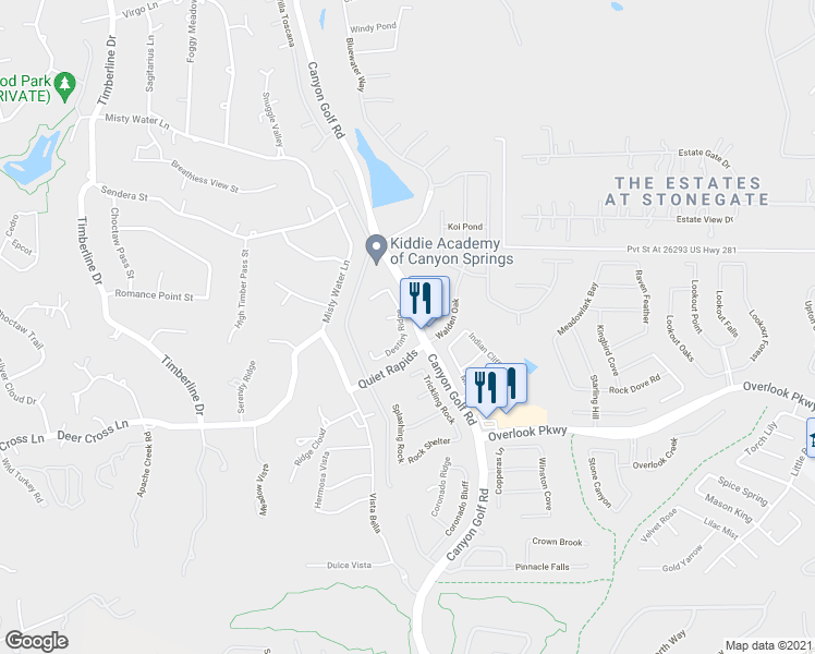 map of restaurants, bars, coffee shops, grocery stores, and more near 26214 Destiny Ridge in San Antonio