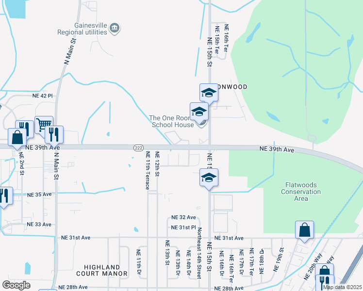 map of restaurants, bars, coffee shops, grocery stores, and more near 3826 Northeast 14th Street in Gainesville