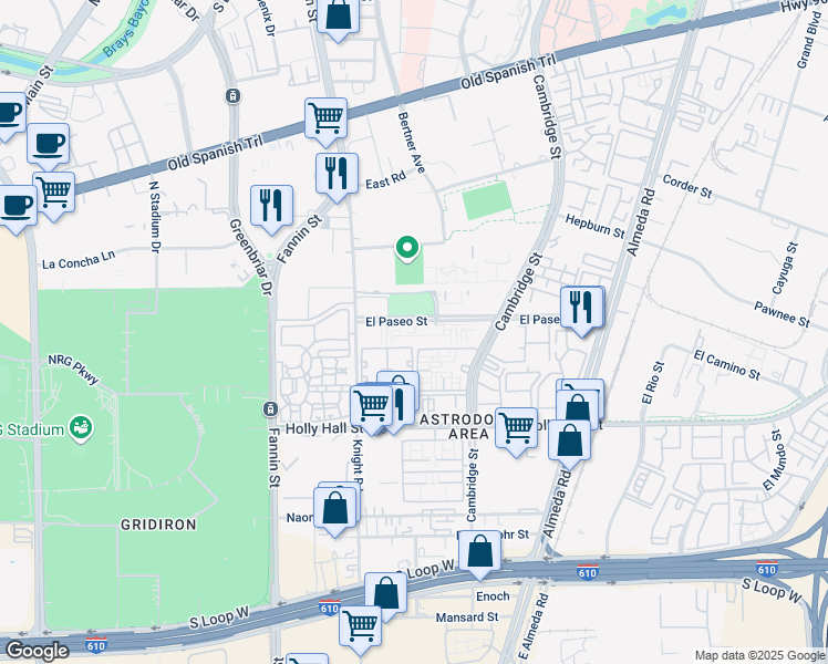 map of restaurants, bars, coffee shops, grocery stores, and more near in Houston
