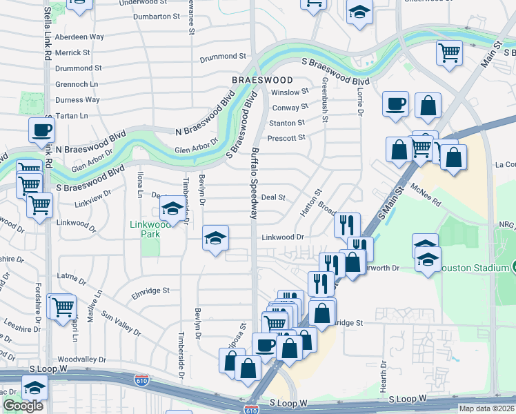 map of restaurants, bars, coffee shops, grocery stores, and more near 3123 Gannett Street in Houston