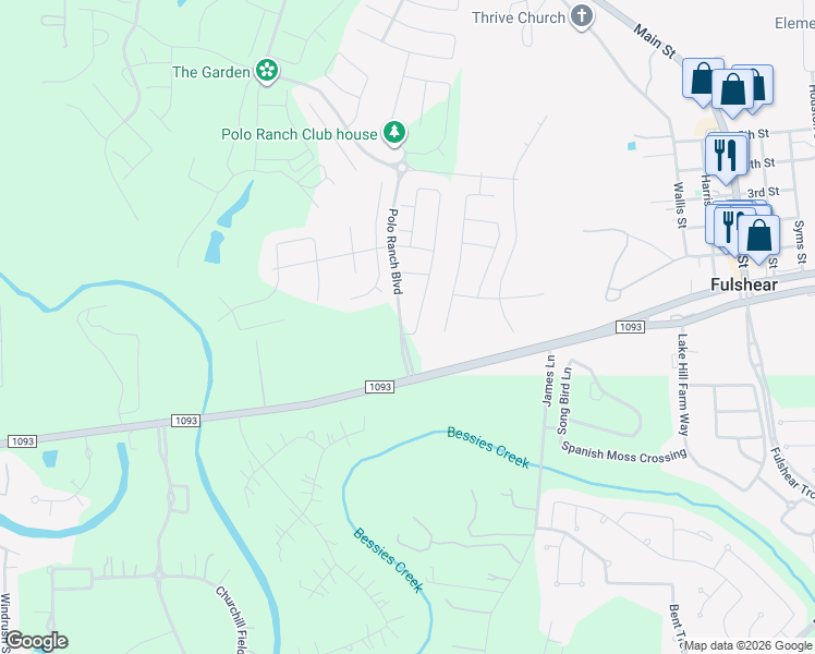map of restaurants, bars, coffee shops, grocery stores, and more near Polo Ranch Boulevard in Fulshear