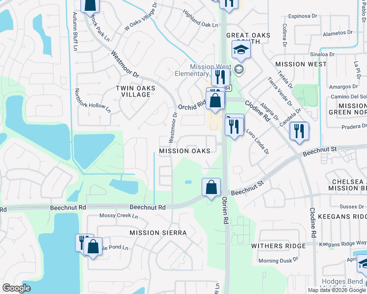map of restaurants, bars, coffee shops, grocery stores, and more near 17719 Barton Point Lane in Richmond