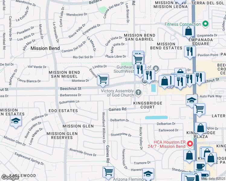 map of restaurants, bars, coffee shops, grocery stores, and more near 8106 Solana Drive in Houston